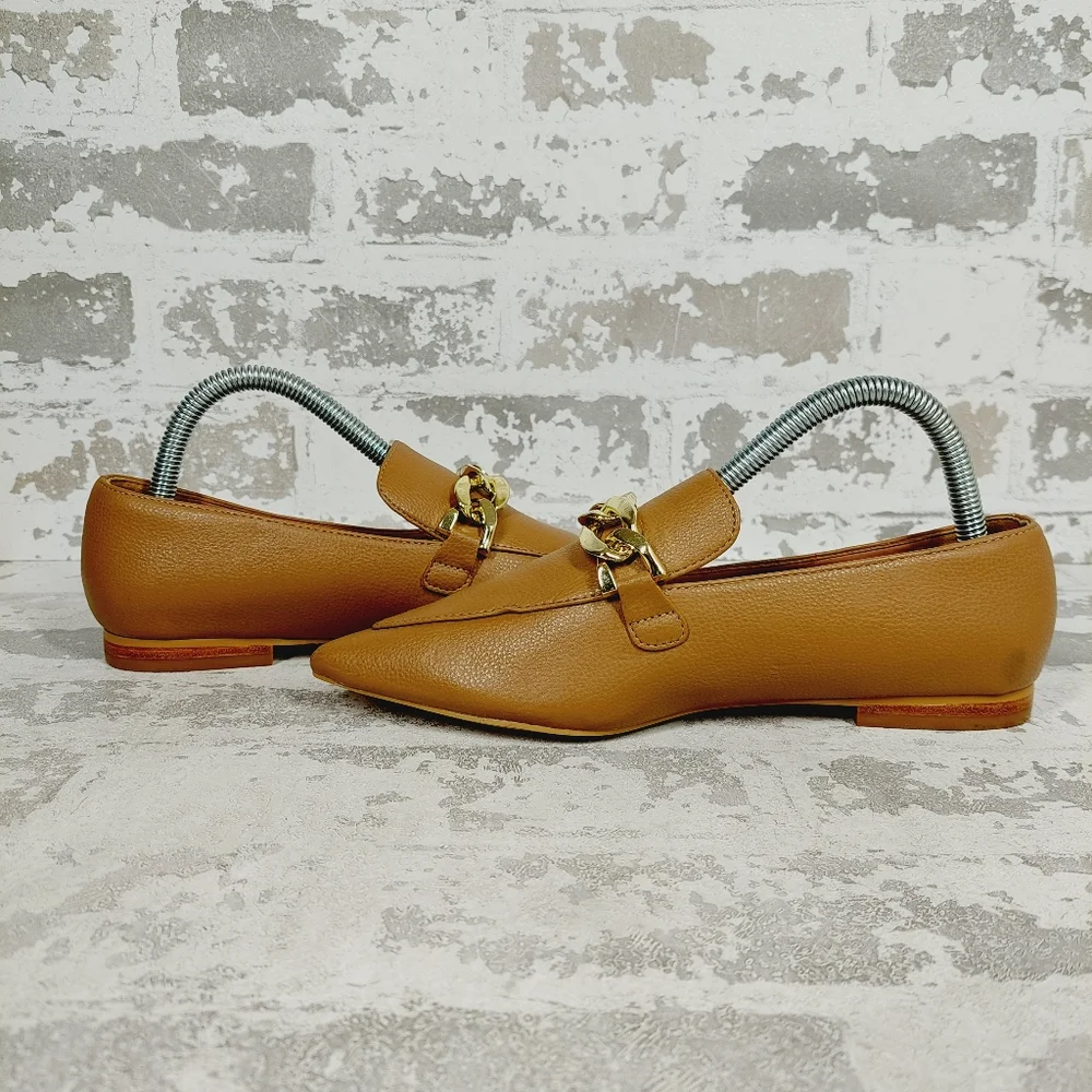 NEW Linea Paolo Mabel Tan Faux Leather Pointed Toe Loafers M728